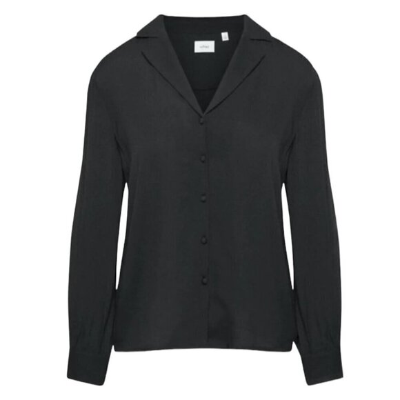 Aritzia Wilfred Tulum Button Front Collared Long Sleeve Casual Blouse Black XXS - Picture 1 of 8
